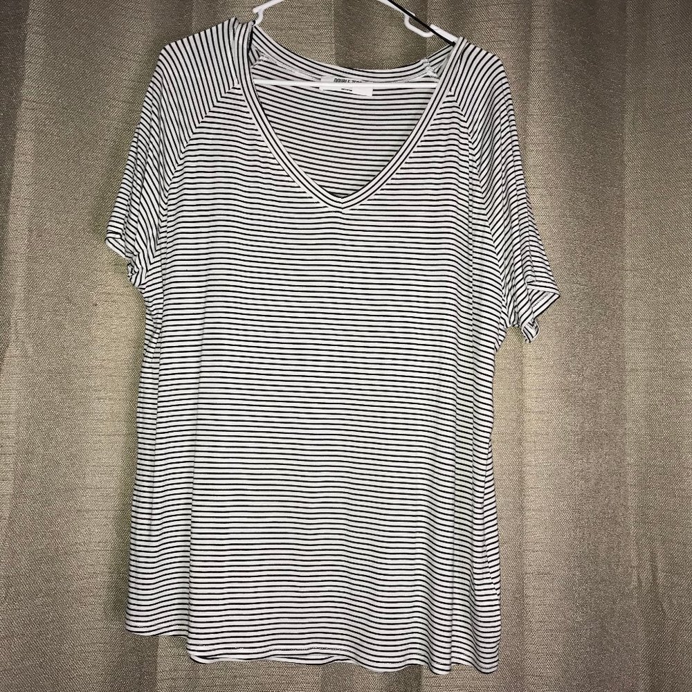 Black & White Striped V Neck Top